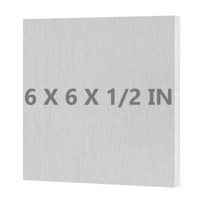 Picture of 6061 T651 Aluminum Sheet Metal 6 x 6 x 1/2 (12.7MM) Inch Flat Plain Aluminum Plate Covered with Protective Film, Heat Treatable Rectangle 0.50" Thick Aluminum Metal Platefor Crafting, Industry