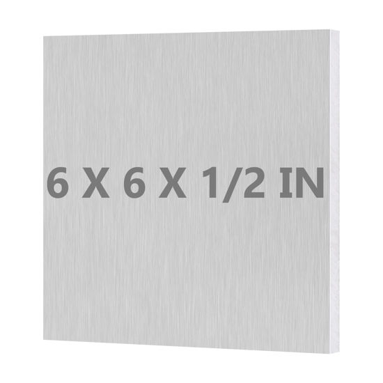 Picture of 6061 T651 Aluminum Sheet Metal 6 x 6 x 1/2 (12.7MM) Inch Flat Plain Aluminum Plate Covered with Protective Film, Heat Treatable Rectangle 0.50" Thick Aluminum Metal Platefor Crafting, Industry