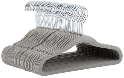 Picture of Amazon Basics Kids Velvet, Non-Slip Clothes Hangers for Infant and Toddler, 11.6 Inches (for baby clothes), Pack of 50, Gray