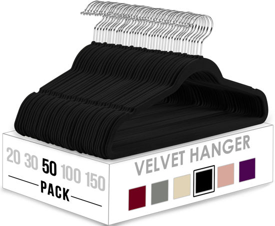 Picture of Utopia Home Velvet Hangers 50 Pack - Non-Slip Clothes Hangers - Black Hangers - Suit Hangers with 360 Degree Rotatable Hook - Heavy Duty Coat Hangers - Pants Hangers