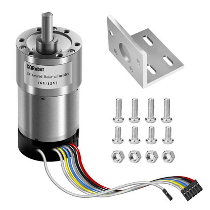 Picture of CQRobot 210:1 Metal DC Geared-Down Motor 37Dx72.5L mm 6V/12V with 64 CPR Encoder and Bracket. 6V-3W-26RPM-32 kg.cm(432 oz.in), 12V-6W-52RPM-63 kg.cm(850 oz.in), D-Shaped Output Shaft 16mm.