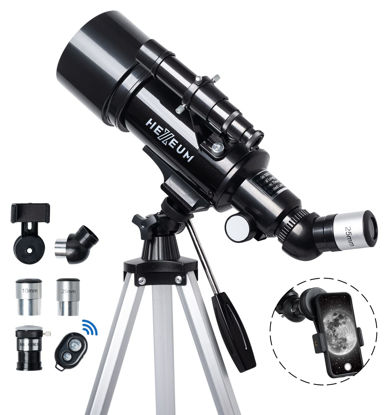 Picture of Telescope 70mm Aperture 500mm - for Kids & Adults Astronomical Refracting Telescopes AZ Mount Fully Multi-Coated Optics, with Diagonal Mirror Phone Adapter, Carrying Bag, Wireless Remote Black