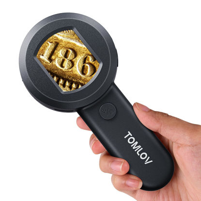 Picture of TOMLOV P10 Microscope for Adults Kids, Handheld Coin Magnifier with Light for Error Coins, Portable Trichome Magnifying Glass 100X, Collector Pocket Jewelers Loupe, Digital Microscope with 2" Screen