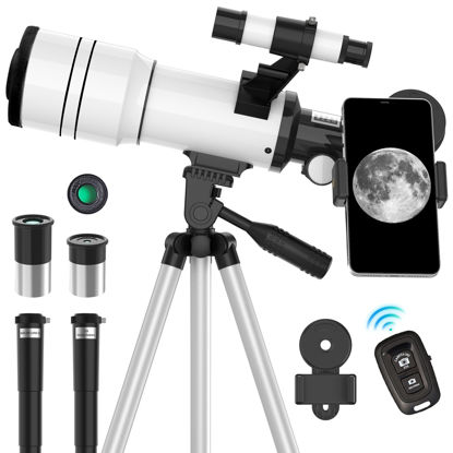 Picture of ToyerBee Telescope for Adults & Kids, 70mm Aperture Astronomical Refractor Telescopes for Astronomy Beginners (15X-150X), 300mm Portable Telescope with an Phone Adapter & A Wireless Remote