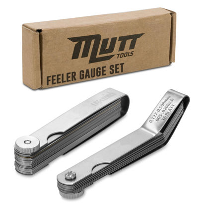 Picture of Mutt Tools 2pc Straight and Angled Feeler Gauge Set - Includes Inch and Metric Feeler Gauges for Valves