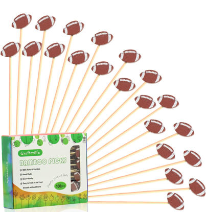 Picture of Crafterlife 100pcs Football Cocktail Picks Decorative Toothpicks Fruit Sandwich Skewers Dessert Sticks for Rugby Ball Super Bowl League Sports Catered Events Decorations Party Supplies