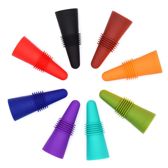 Picture of Wine Stoppers Beverage Bottle Sealer Soft Silicone Wine Bottle Stoppers Corks with Grip Top for Keeping Wine Champagne Fresh, 8 Pack