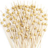 Picture of 200 Pcs Cocktail Picks, 4.7 Inch Toothpicks for Appetizers, Bamboo Cocktail Sticks Skewers for Drinks, Desserts, Charcuterie, Wedding Party Fancy Toothpicks, Gold Pearl Mini Food Picks Decorative