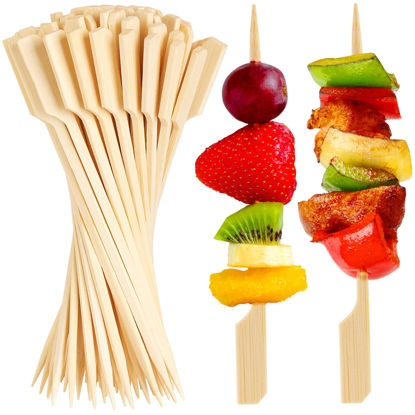Picture of 300PCS Cocktail Picks Bamboo Skewers For Appetizers, FATLODA Paddle Wooden Skewers, Fancy Flat Toothpicks For Appetizers, 4.7 IN Bamboo Sticks For Party Sandwich Fruit Charcuterie Boards Accessories