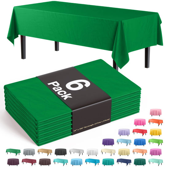 Picture of Exquisite 6-Pack Premium Plastic Tablecloth 54in. x 108in. Rectangle Plastic Table Cover - Emerald Green