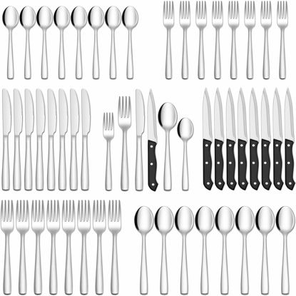 Picture of HIWARE 48-Piece Silverware Set with Steak Knives for 8, 18/8 Stainless Steel Flatware Cutlery Set For Home Kitchen Restaurant Hotel, Kitchen Utensils Set, Mirror Polished, Dishwasher Safe