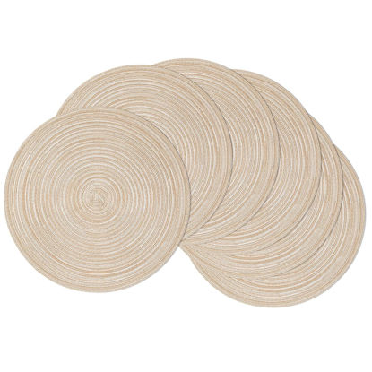Picture of SHACOS 15 inch Round Braided Placemats Set of 6 Non Slip Heat Resistant Round Table Mats Washable Place Mats for Dinner Party Table Decoration (Beige, 6)