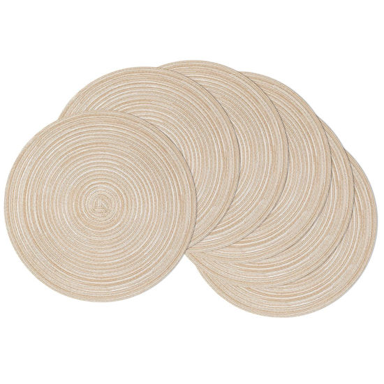 Picture of SHACOS 15 inch Round Braided Placemats Set of 6 Non Slip Heat Resistant Round Table Mats Washable Place Mats for Dinner Party Table Decoration (Beige, 6)