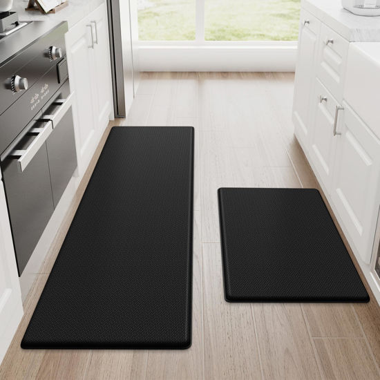 Picture of StepRite Kitchen Mats, 2PCS Kitchen Rugs, Cushioned Anti Fatigue Kitchen Mats for Floor, Non-Slip Standing Desk Mat, Waterproof Kitchen Rug Set for Kitchen, Floor, Office,17.3"×30"+17.3"×47",Black
