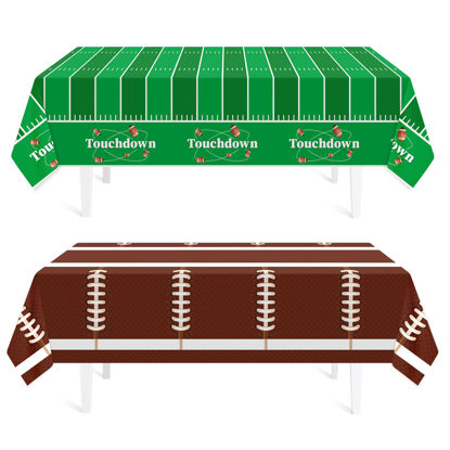 Picture of Football Party Decorations,2 Pack Football Tablecloth Disposable Plastic Tablecloth 54" x 108",Football Birthday Party Decor,Football Table Cloth for Rectangle Tables,Football Party Supplies for Home
