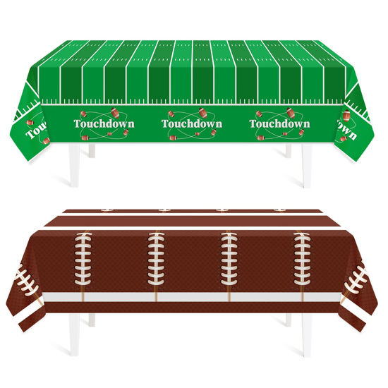 Picture of Football Party Decorations,2 Pack Football Tablecloth Disposable Plastic Tablecloth 54" x 108",Football Birthday Party Decor,Football Table Cloth for Rectangle Tables,Football Party Supplies for Home