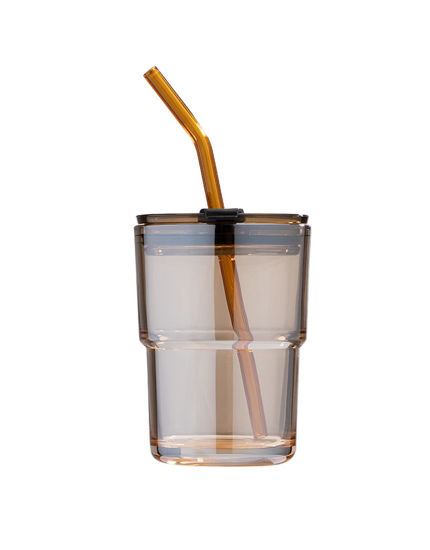 Picture of BLUEPOLAR 13oz/400ml Tumbler Water Glass, Cups with Straw and Lid Sealed Carry on for Coffee, Iced Tea, Thick Wall Insulated Glass Cup (Amber)…