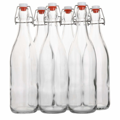 Picture of Flip Top Glass Bottle [1 Liter / 33 fl. oz.] [Pack of 6] - Swing Brewing with Stopper for Beverages, Oil, Vinegar, Kombucha, Beer, Water, Soda, Kefir Airtight Lid & Leak Proof Cap Clear
