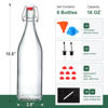 Picture of 8 Set, 16 OZ Swing Top Glass Bottles - Flip Top Beer Brewing Bottles with Stopper for 2nd Fermentation, Kombucha, Mead Kefir, Vanilla Extract, Juice, Tea, Wine - Airtight Cap Lids, Bonus 2 Pourers