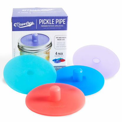 Picture of Masontops Pickle Pipes - Waterless Airlock Fermentation Lids - Wide Mouth Mason Jar Fermenter Cap - Premium Silicone Top