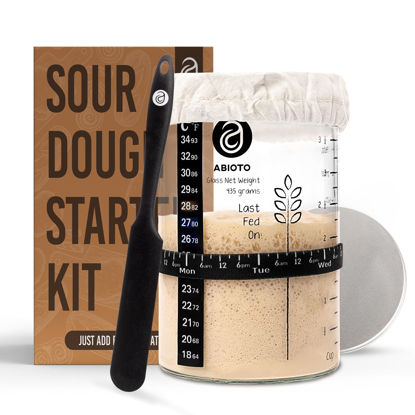 Picture of Sourdough Starter Kit with 34 oz Glass Jar - Extra Thermometer Strips and Breathable Covers Included in Sourdough Starter Jar Glass Kit - A Perfect Sourdough Bread Starter Kit for Beginners to Expert