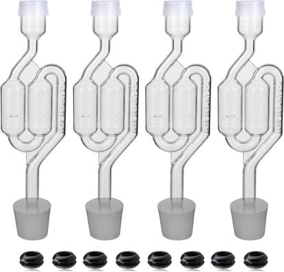 Picture of Bubble Airlock Set, 4 Airlocks for Fermenting, 4 Drilling #6 Stoppers and 8 Airlock Grommets, Used for Brewing Wine, Beer, Sauerkraut, Pickles, Etc. Fermentation Bubbler Airlock