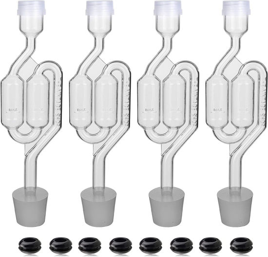 Picture of Bubble Airlock Set, 4 Airlocks for Fermenting, 4 Drilling #6 Stoppers and 8 Airlock Grommets, Used for Brewing Wine, Beer, Sauerkraut, Pickles, Etc. Fermentation Bubbler Airlock