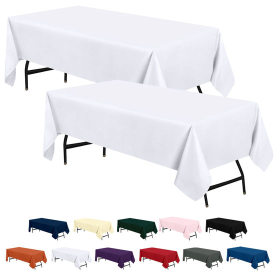 Picture of Utopia Kitchen 2 Pack 6 Foot Rectangle Table Cloth [60x102 Inches, White] Stain and Wrinkle Resistant Tablecloth Washable Polyester Cover for Dining, Buffet Parties, Picnic and Weddings