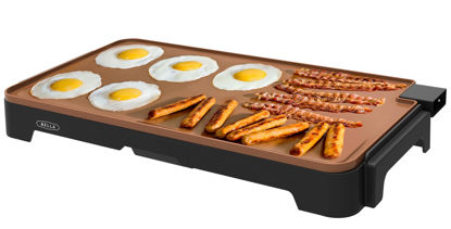 Picture of BELLA XL Electric Ceramic Titanium Griddle, Make 15 Eggs At Once, Healthy-Eco Non-stick Coating, Hassle-Free Clean Up, Large Submersible Cooking Surface, 12" x 22", Copper/Black