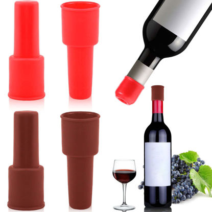 Picture of Vodolo Silicone Wine Stopper,4pcs Reusable and Unbreakable Glass Bottle Sealer Covers Wine Stoppers, Wine Plug,Wine Cork Stopper for Keeping Wine Champagne Fresh Home Use