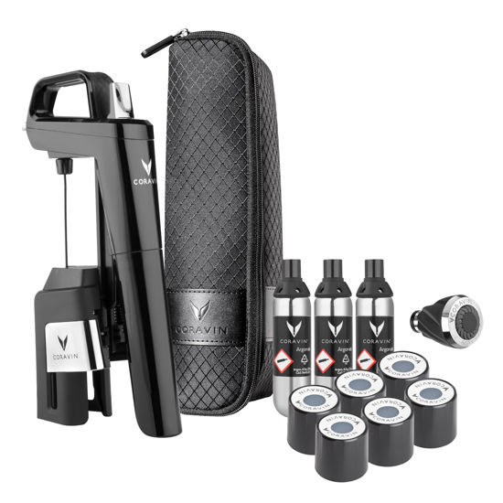 Picture of Coravin Timeless Six Plus Wine Preservation System - By-the-Glass Wine Saver - With 3 Pure Argon Gas Capsules, 6 Screw Caps & Wine Aerator - Piano Black