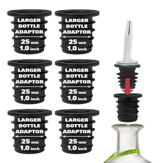 Picture of Esatto Liquor Pourer Adapters - 6 Pieces Set, Perfect for Large Olive Oil Bottles and Liquor Bottles - Up to 1 Inch/25mm Neck Converts Any Spout into a Large Pour Spout