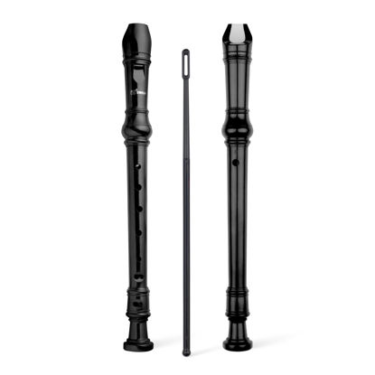 Picture of SWAN Soprano Recorder Instrument for Beginners Kids Student - German Fingering 8 Hole Flute Descant Recorders with Cleaning Rod Fingering Chart, Black