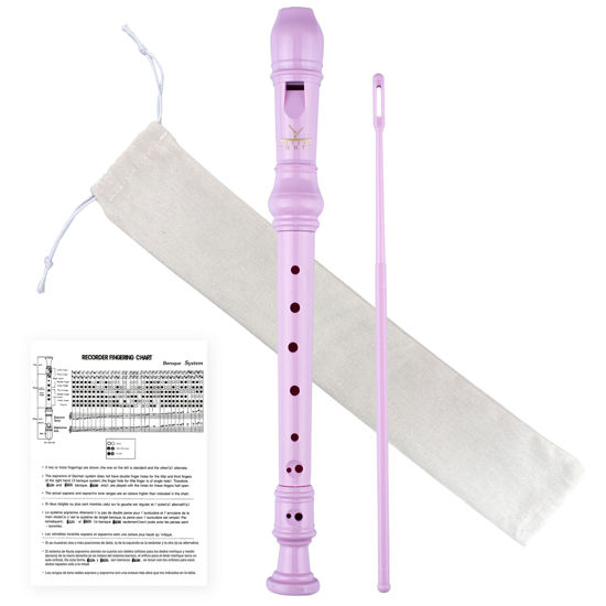 Picture of YONTY Soprano Recorder 8-Hole Instrument for Beginners Kids Students, German Style C Key Flute with Cleaning Rod & acking Bag for Education & Entertainment - Pink