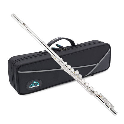 Picture of EASTROCK C Flute Instrument, 16 Keys Closed Hole Flute for Beginner, Kids, Student Flute with Carrying Case Stand, Cleaning kit, Gloves, Tuning Rod, Nickel