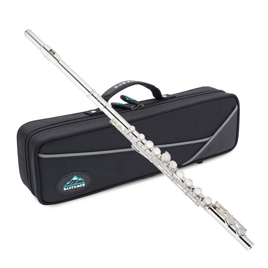 Picture of EASTROCK C Flute Instrument, 16 Keys Closed Hole Flute for Beginner, Kids, Student Flute with Carrying Case Stand, Cleaning kit, Gloves, Tuning Rod, Nickel