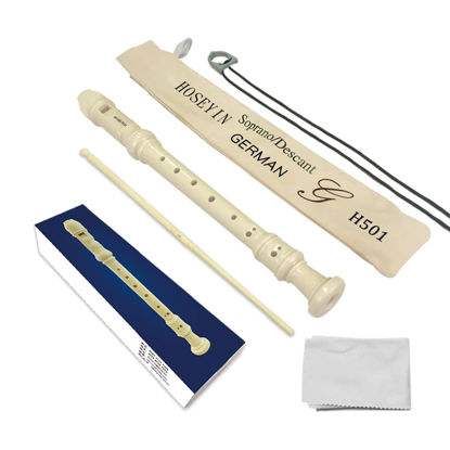 Picture of HOSEYIN Soprano Recorder Baroque style German style C Key 8 Holes Soprano Recorder for Beginners Kids students(Baroque, ivory white)