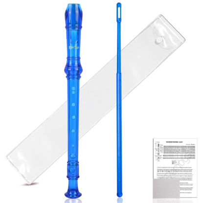 Picture of Everjoys Soprano Recorder for Beginners Students in School - German Style C Key 8 Hole Flute Detachable 3pcs Crystal Music Recorder w/Cleaning Rod,Bag and Fingering Chart