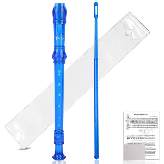 Picture of Everjoys Soprano Recorder for Beginners Students in School - German Style C Key 8 Hole Flute Detachable 3pcs Crystal Music Recorder w/Cleaning Rod,Bag and Fingering Chart