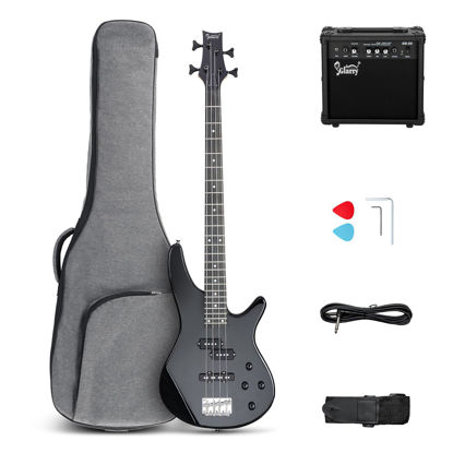Picture of GLARRY 4 String Electric Bass Guitar Beginner Kit，GIB Series Full Size Solid Body Bass Guitar with 20W AMP, Gig Bag Backpack and Accessories (Black)