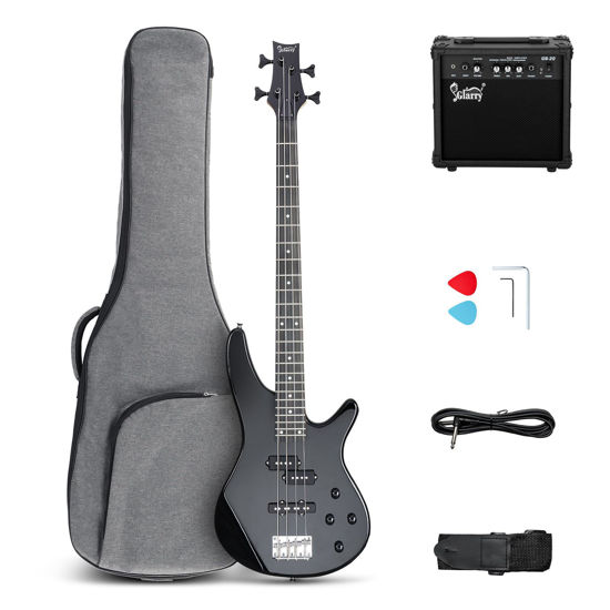 Picture of GLARRY 4 String Electric Bass Guitar Beginner Kit，GIB Series Full Size Solid Body Bass Guitar with 20W AMP, Gig Bag Backpack and Accessories (Black)