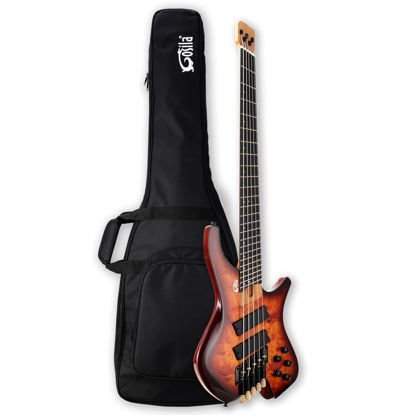 Picture of Gosila 5 String Headless Electric Bass Guitar poplar body Carbon Fibre Maple neck fanned fret