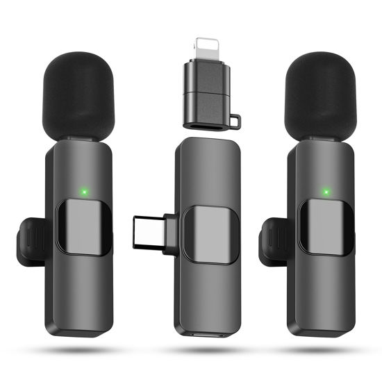 Picture of AMASDA 2 Pack Wireless Lavalier Microphone for iPhone, iOS and Android Phone, Lapel Mic Noise Reduction Plug-Play Mini Microphone for Video Recording, Interview, Podcast, Vlog, Tiktok, YouTube, Gift