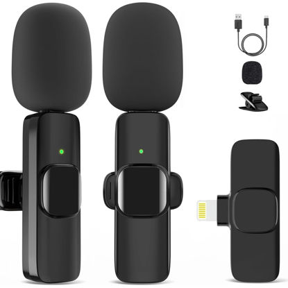 Picture of GOGARA Microphone for iPhone, 2 Pack Wireless Microphones, Mini Mic, Cordless Lavalier Microphone Recording Lapel Mic, Plug-Play, Clip On Microphone with Noise Reduction for Interview/Tiktok