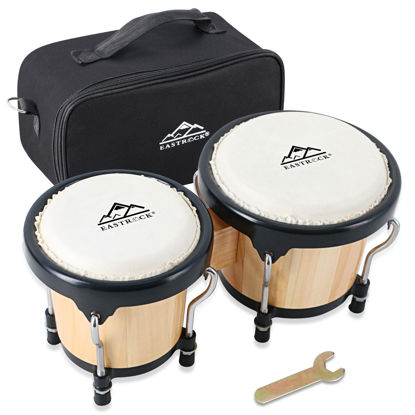 Picture of EastRock Bongo Drum 4” and 5” Set for Adults Kids Beginners Professionals Tunable Wood and Metal Drum Percussion Instruments With Tuning Wrench