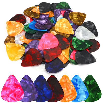Picture of Augshy 120 Pcs Guitar Picks variety Pack 3 Thickness of Thin, Medium and Thick Color Celluloid for Acoustic Guitar, Bass Guitar, Eelectric Guitar (Random Color)