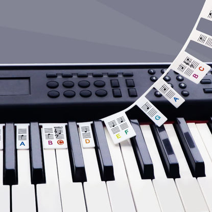 Picture of Removable Piano Key Stickers Note Labels for 88 Key Full Size Silicone Reusable Piano Keyboard Stickers for Beginners Comes with Box(Color)