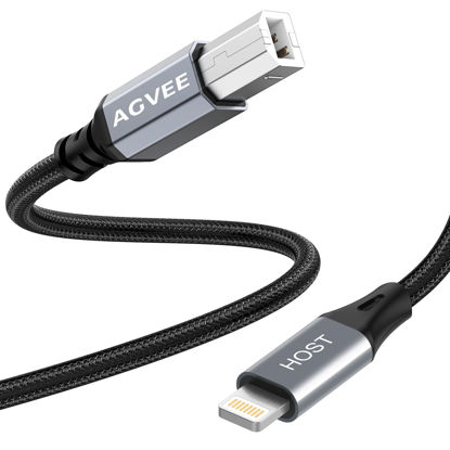 Picture of AGVEE 5ft Lightning OTG MIDI Cable USB Type-B Cord Compatible with iPhone iPad iOS for Electronic Music Instrument, Piano, Midi Controller, Midi Keyboard, Audio Interface Recording, Dark Gray