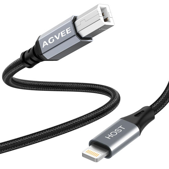 Picture of AGVEE 5ft Lightning OTG MIDI Cable USB Type-B Cord Compatible with iPhone iPad iOS for Electronic Music Instrument, Piano, Midi Controller, Midi Keyboard, Audio Interface Recording, Dark Gray
