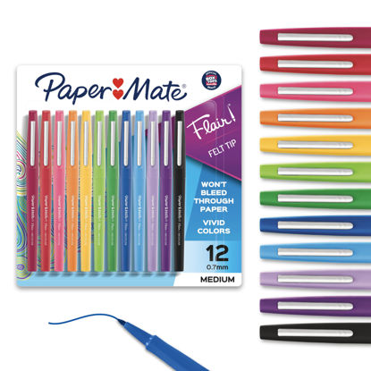 Picture of Paper Mate Flair Felt Tip Pens, Medium Point (0.7mm), Assorted Colors, 1 Pack of 12